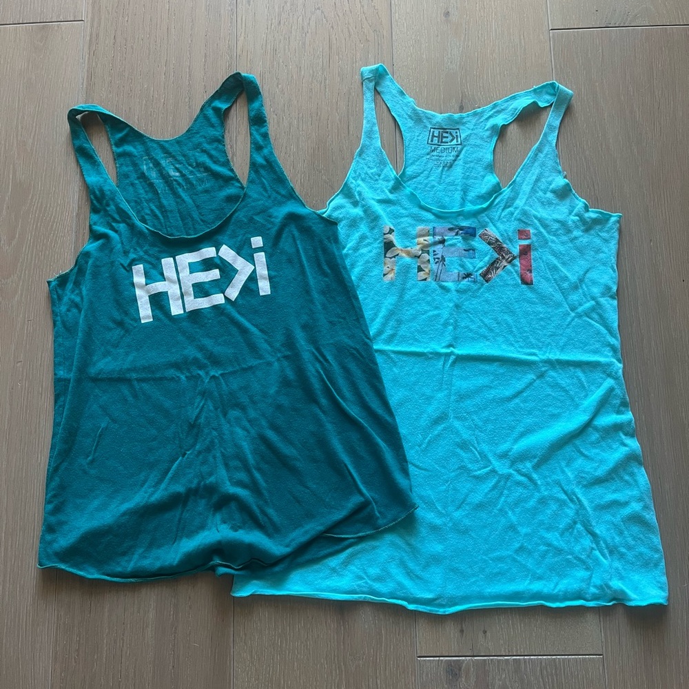 Women's Teal and Light Blue Tank Tops